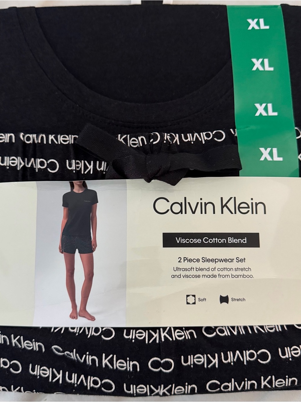 Calvin Klein Black Viscose Cotton Blend 2-Piece Sleepwear Set